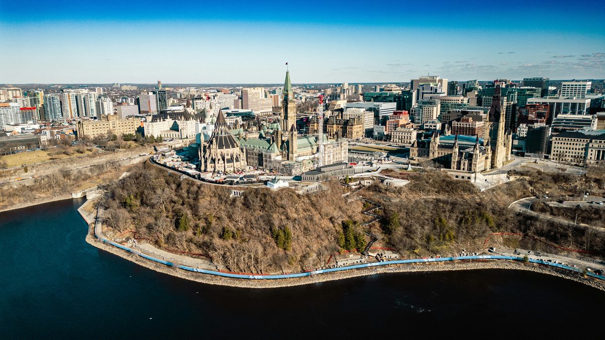 Parliament Hill and the Ottawa skyline above the Ottawa River